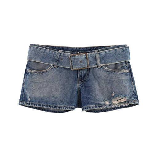 Damen modische Destroyed Denim-Shorts mit verstellbarem Gürtel EB