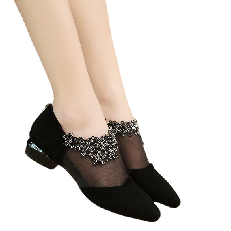 Damen Ballerinas mit eleganter Blüten-Applikation und atmungsaktiver Netzstruktur EB