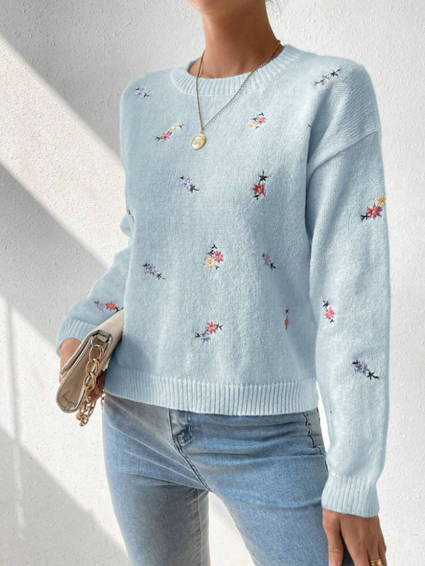 Damen kuscheliger Strickpullover mit floralem Motiv EB