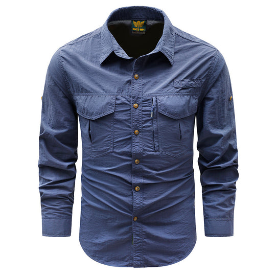 Men's  short-sleeve utility shirt with dual flap chest pockets and reinforced stitching EB