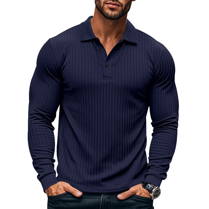 Herren nan athletisches Langarm-Poloshirt schmal geschnitten aus elastischem Rippstrick EB