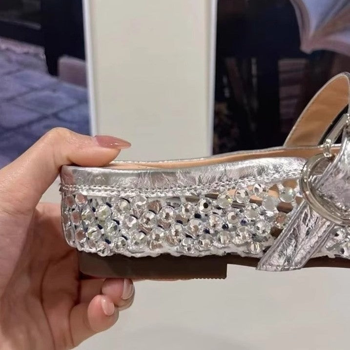 Damen elegante Slingback Ballerinas mit funkelnden Strassdetails EB