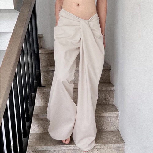 Damen Elegante High-Waist Palazzo-Hose mit Falten EB