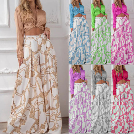 Damen elegantes Wickeloberteil mit langem Ärmel und Maxi-Rock EB