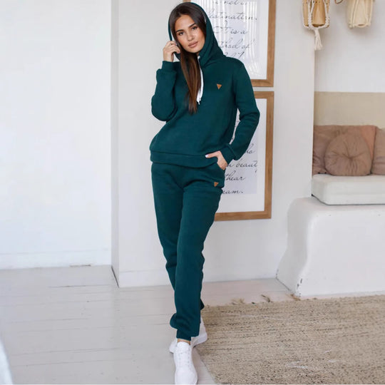 Damen Loungewear-Set mit Schalkragen-Hoodie und taillierter Jogginghose EB