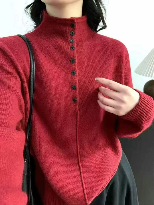 Damen Hochgeschlossener Strickpullover mit Knopfdetails EB