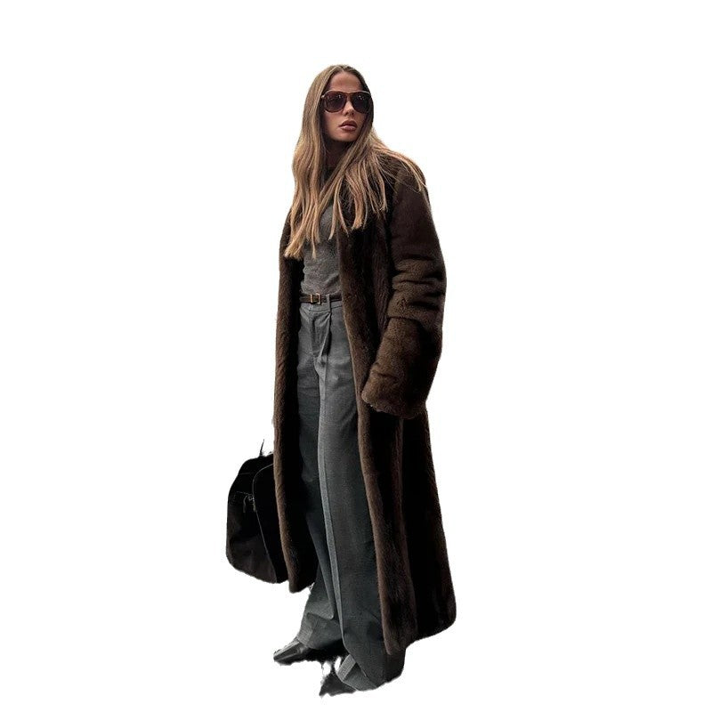 Damen Luxuriöser Kunstfellmantel mit weitem Schnitt und eleganten Details EB