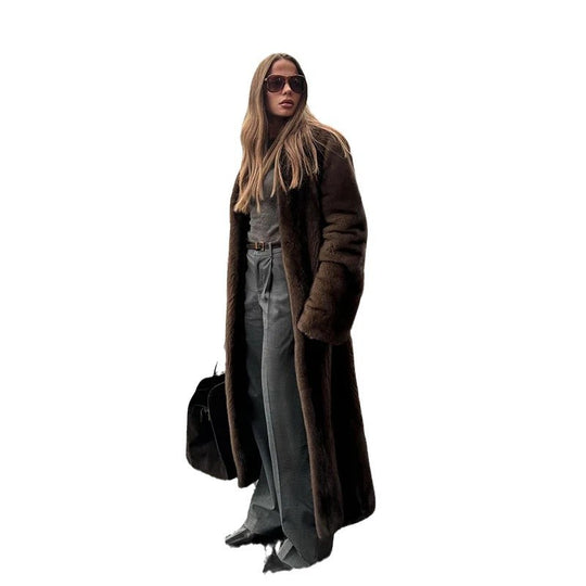 Damen Luxuriöser Kunstfellmantel mit weitem Schnitt und eleganten Details EB