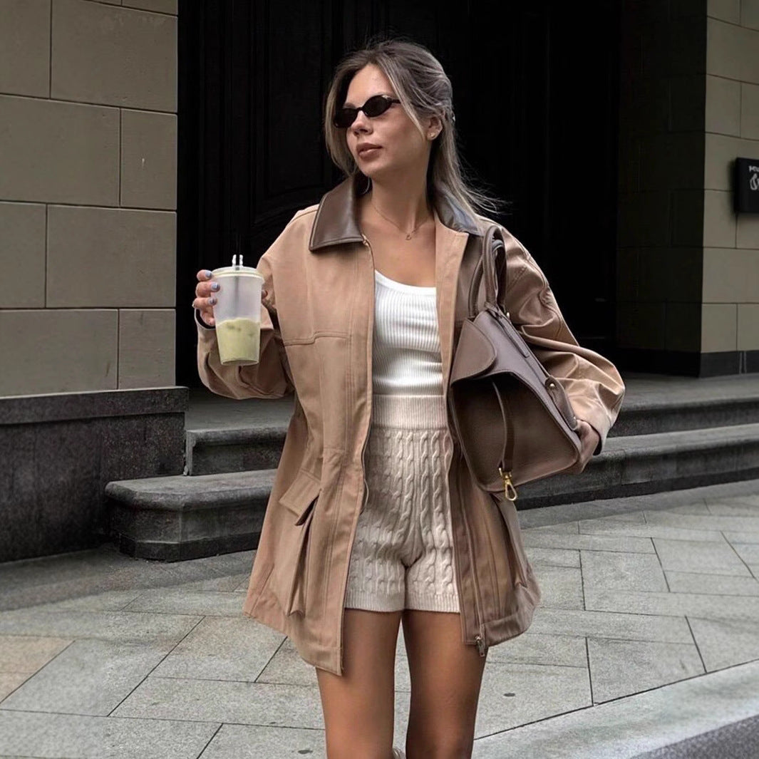 Damen Utility Jacke mit breitem Kragen und aufgesetzten Taschen EB