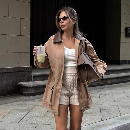 Damen Utility Jacke mit breitem Kragen und aufgesetzten Taschen EB