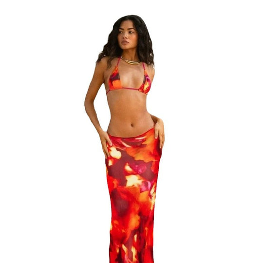 Damen Bikini-Set mit elegantem Wickeltuch und floralem Design EB
