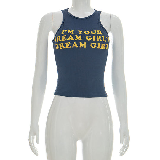 Damen Crop-Top mit kreativem Schriftzug und figurbetontem Schnitt EB