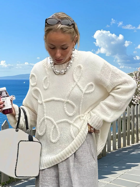 Damen Modischer Strickpullover mit strukturiertem Zopfmuster und lockerer Passform EB