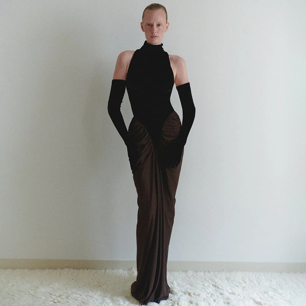 Damen Maxikleid mit hochgeschlossenem Design und kunstvollem Drapierungseffekt EB