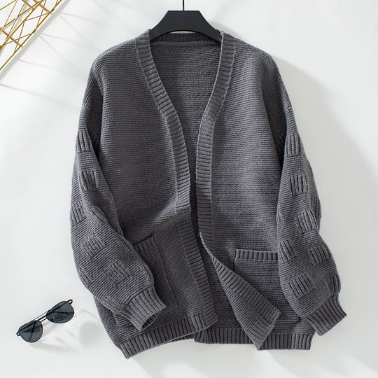Damen weit geschnittene Strickjacke mit Taschen und strukturiertem Ärmel EB