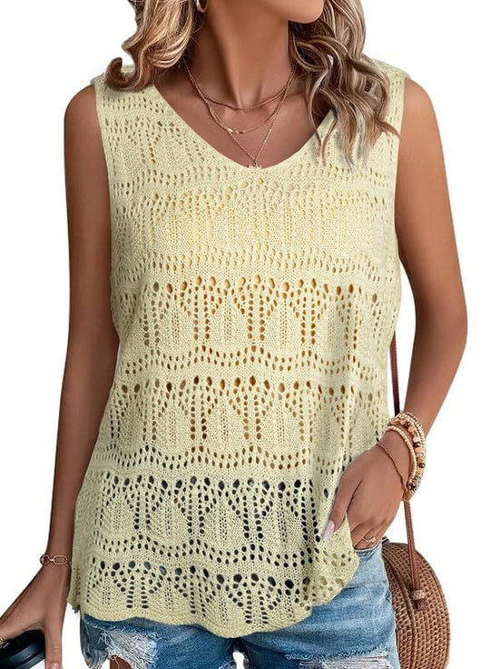 Damen Stricktop mit luftiger Häkelstruktur EB