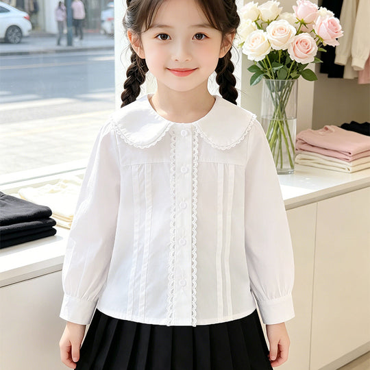 Mädchen Bluse mit Rüschendetails und klassischem Kragen EB
