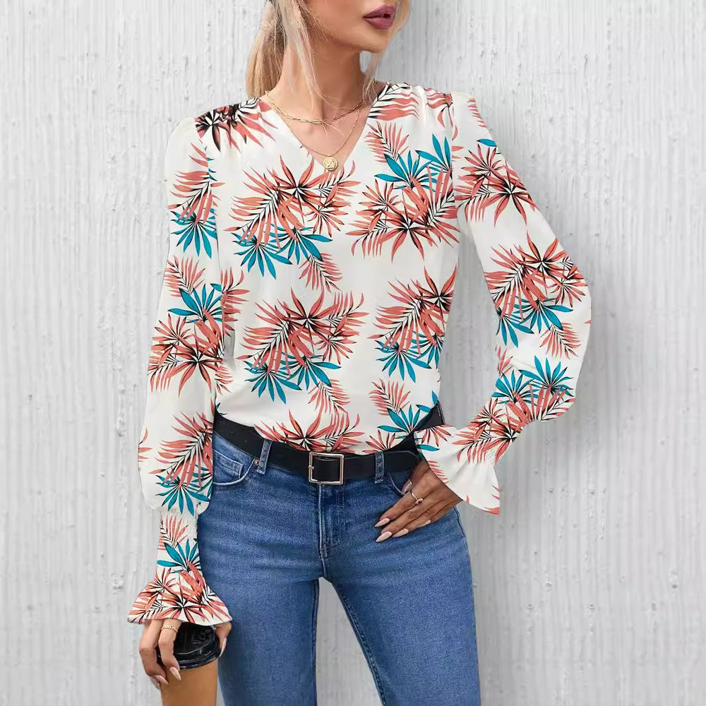 Damen Elegante Bluse mit floralem Design und weiten Ärmeln EB