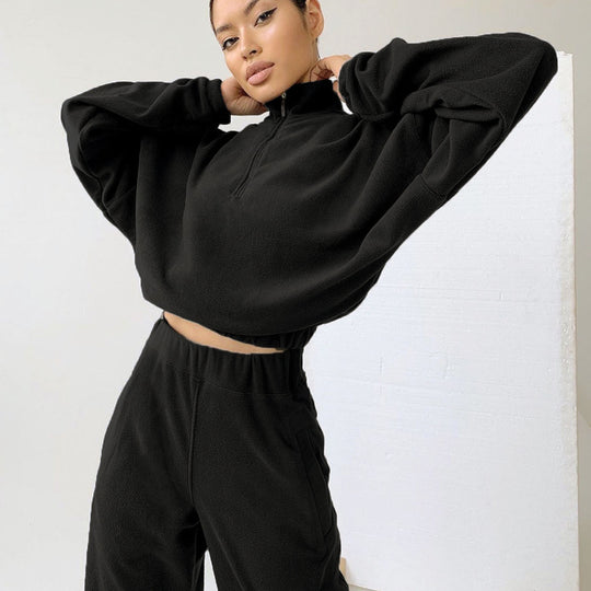 Damen nan kurz geschnittenes Thermo-Fleece-Set mit Halbfront-Reißverschluss und hohem Komfortbund EB