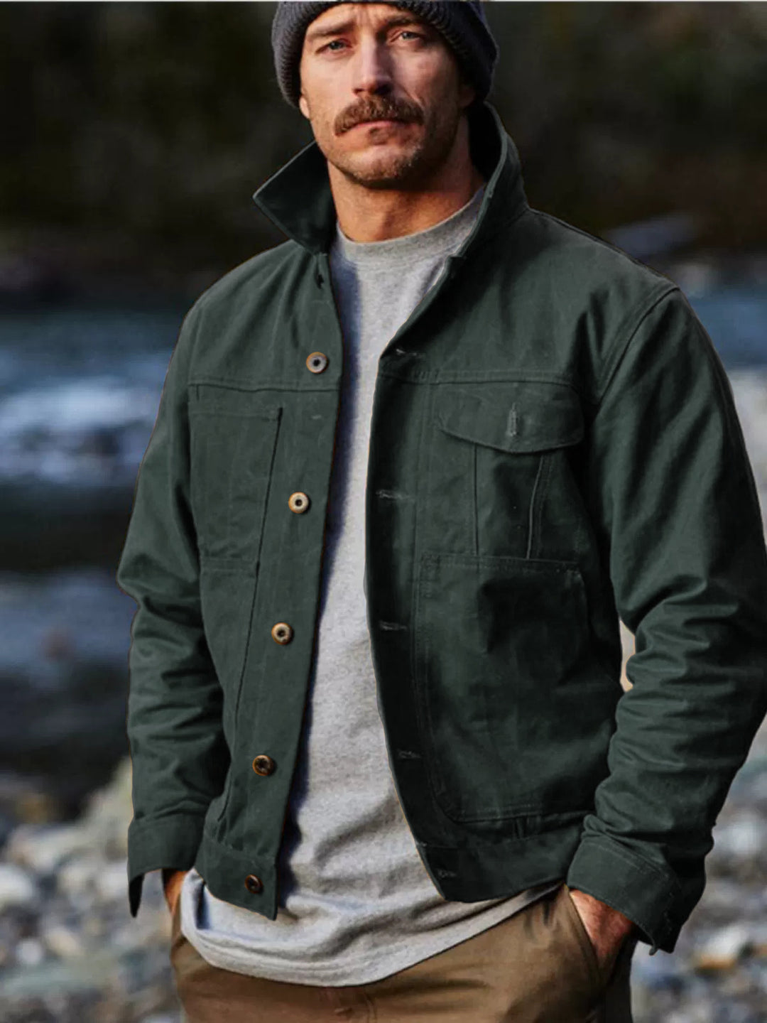 Herren leichte Utility-Jacke mit praktischen Taschen und stylischem Stehkragen EB