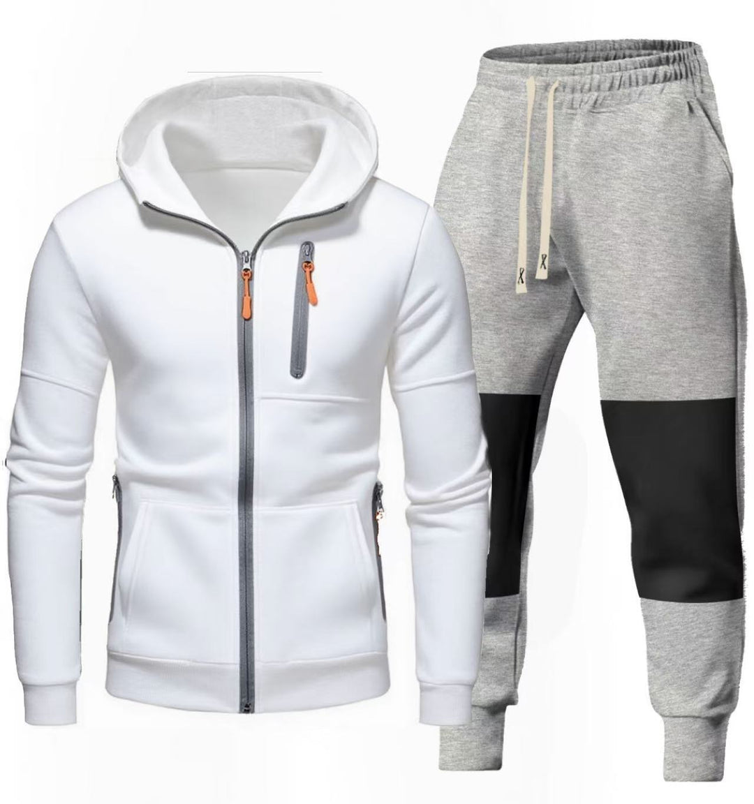 Herren Sportliches Hoodie- und Jogginghose-Set mit Funktionalen Reißverschlusstaschen EB