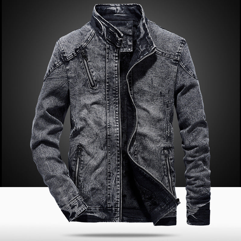 Herren Denim-Utility-Blouson mit hochschließendem Stehkragen und Zipper-Taschen EB
