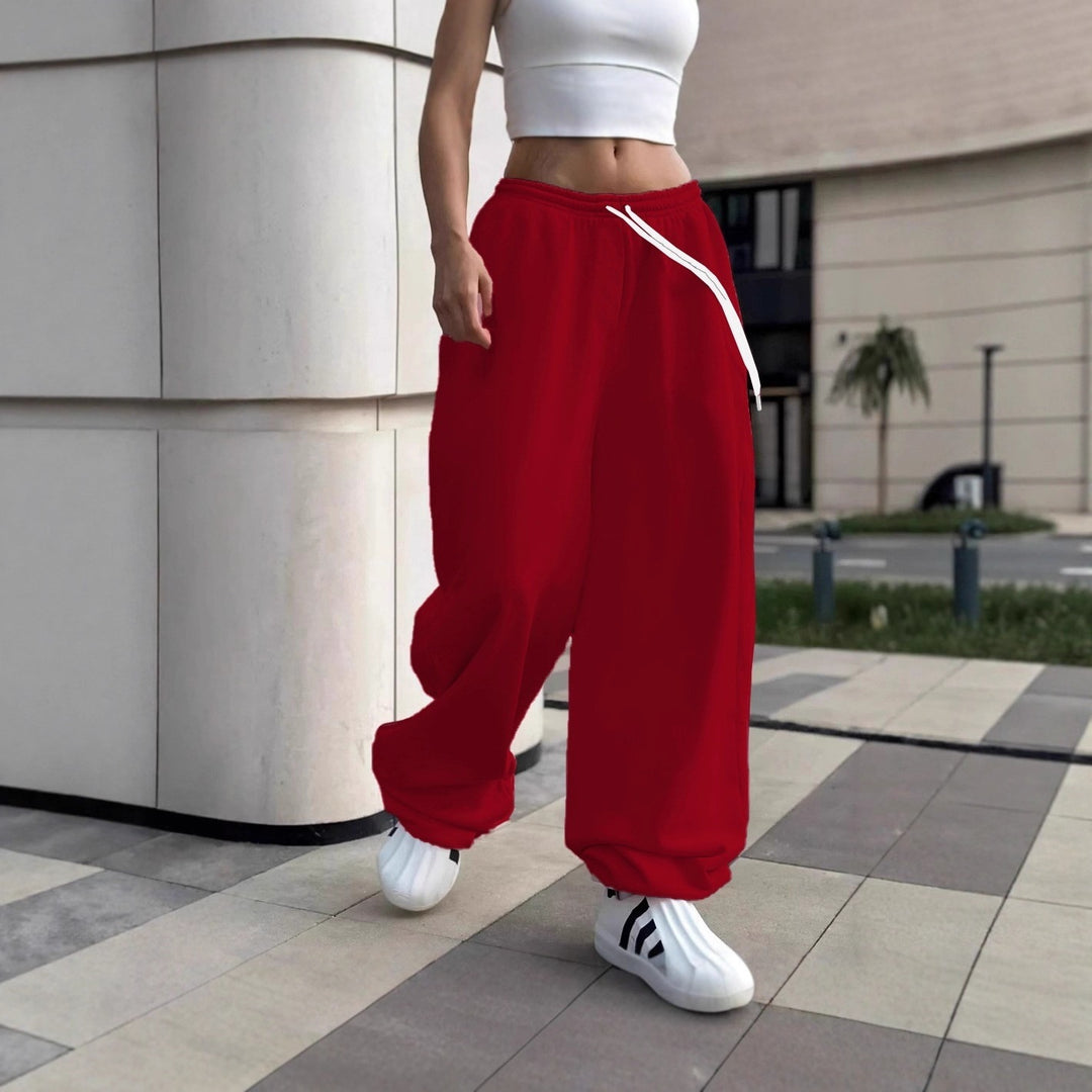 Damen nan weite Baggy-Jogginghose mit hohem Komfortbund, Kordelzug und elastischen Knöchelbündchen EB