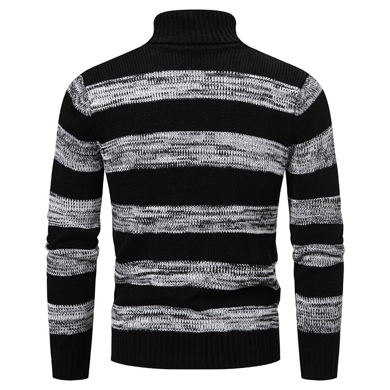Herren hochwertiger Rollkragenpullover mit auffälligem Streifenmuster EB