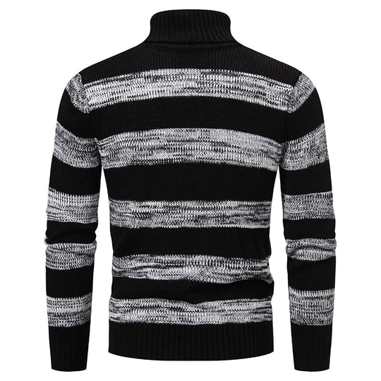 Herren hochwertiger Rollkragenpullover mit auffälligem Streifenmuster EB