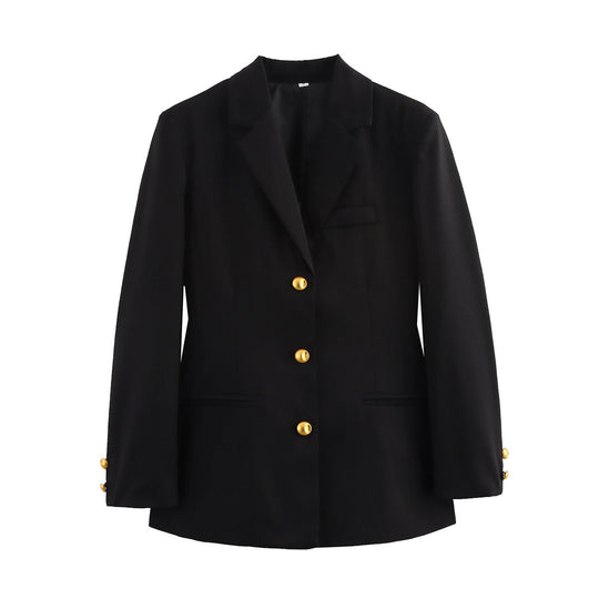 Damen moderne kariert Blazerjacke mit goldenen Knöpfen EB