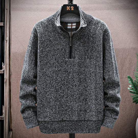 Herren Strickpullover mit Stehkragen und halbem Reißverschluss EB