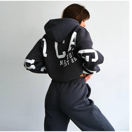 Damen Lässiger Oversize-Sweatanzug mit Kapuze und elastischem Bund EB