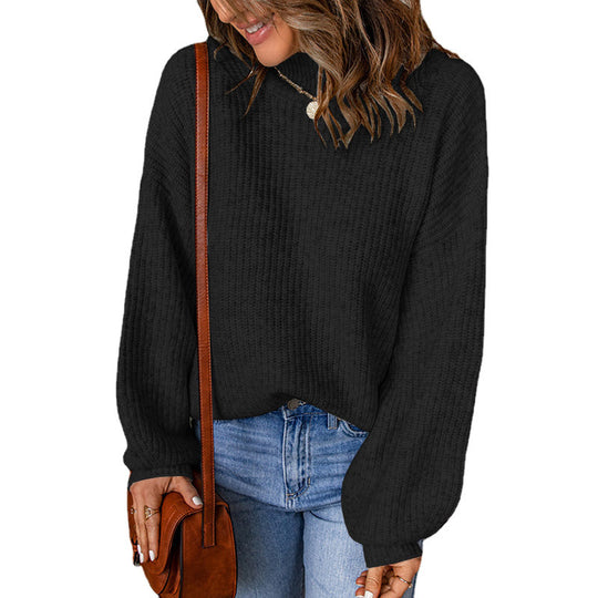 Damen lässiger Pullover mit hohen Kragen und strukturiertem Muster EB