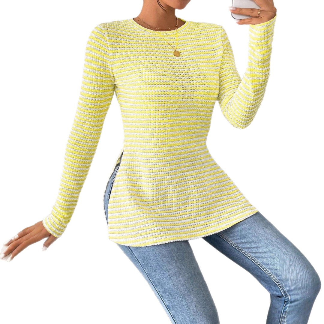Damen Langarmshirt mit modernem Strickmuster und seitlichen Schlitzen EB