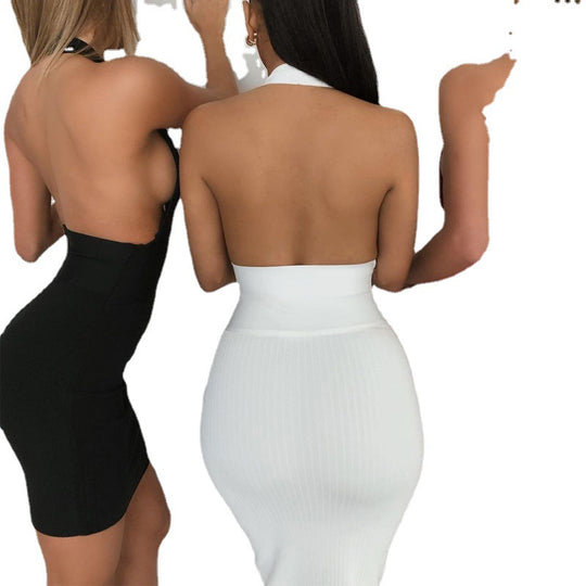 Damen figurbetontes Strickkleid mit tiefem Ausschnitt und schmalem Schnitt EB