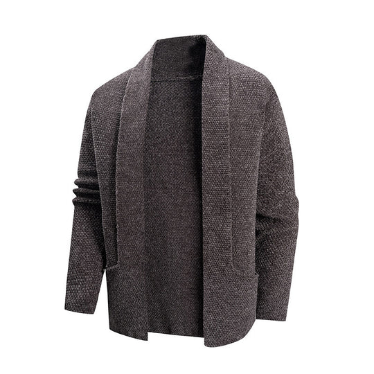 Herren nan offener Strickmantel mit weitem Fallendem Schalkragen und aufgesetzten Eingrifftaschen EB