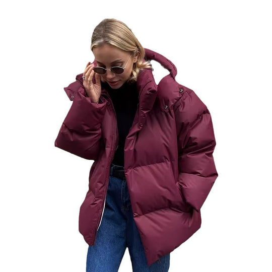 Damen sportliche Daunenjacke mit hohem Kragen und voluminösem Schnitt EB