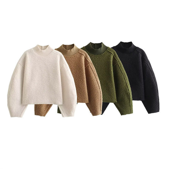 Damen Kuscheliger Pullover mit hohem Kragen und überschnittenen Schultern EB