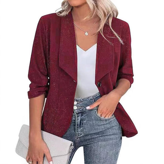 Damen Glitzer Blazerjacke mit femininer Silhouette und elegantem Revers EB