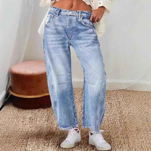 Damen Hoch Taillierte Baggy Jeans EB
