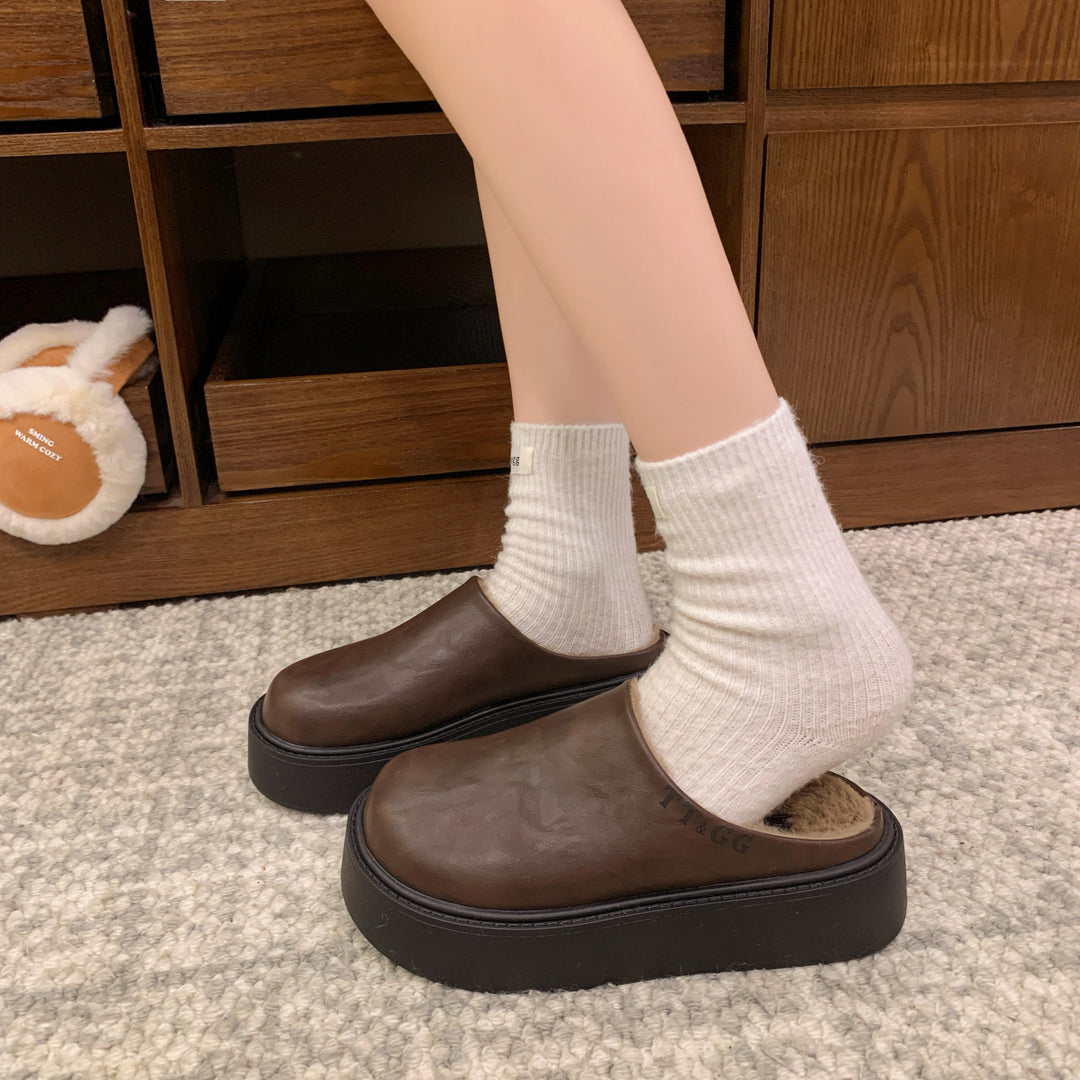 Damen gemütliche Fleece-Clogs mit rutschfester Sohle sowie weichem Kunstfell-Innenfutter EB