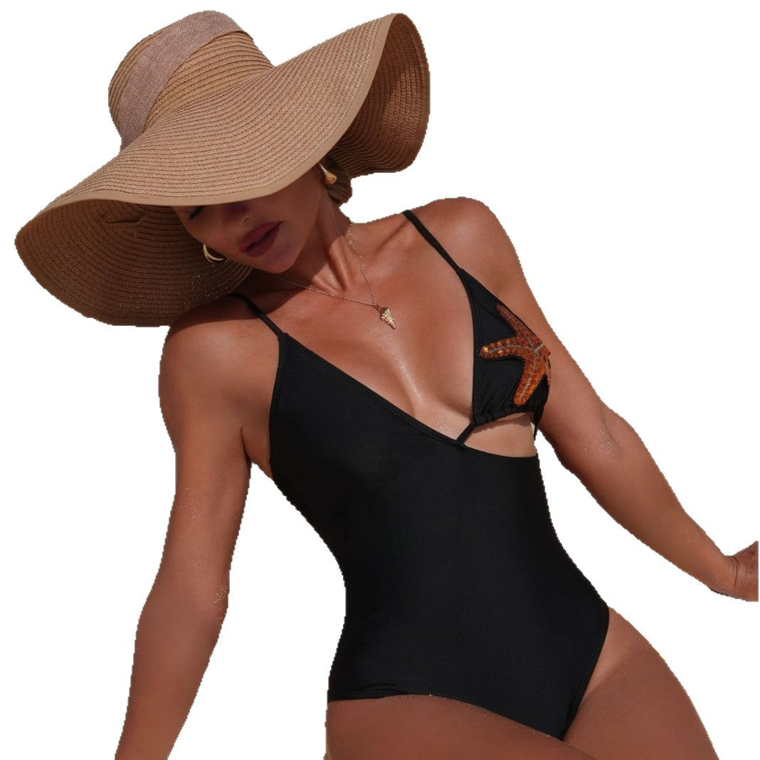 Damen Einteiler-Badeanzug mit asymmetrischem Cut-Out und funkelnder Applikation EB