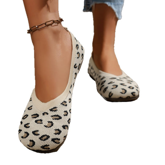 Damen Ballerinas mit modischem Leopardenmuster und bequemer Sohle EB