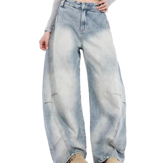 Damen Oversized Denim-Jeans mit weitem Beinschnitt und einzigartigem Waschungseffekt EB