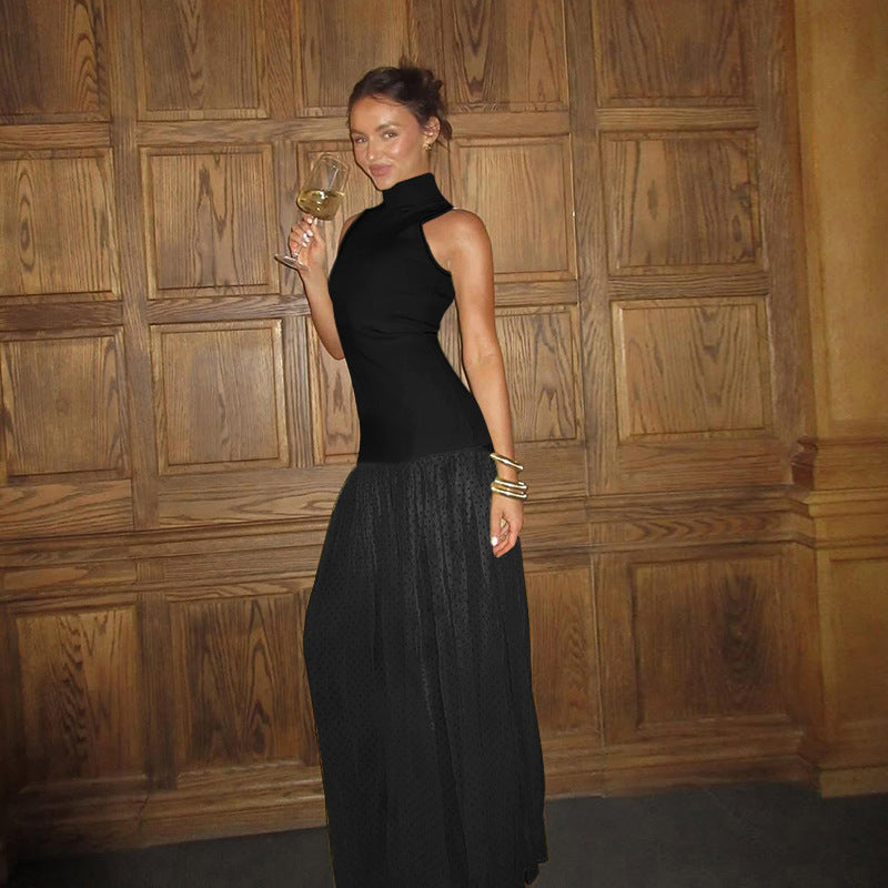 Damen Maxikleid mit ärmellosem Oberteil und romantischem Rüschensaum EB