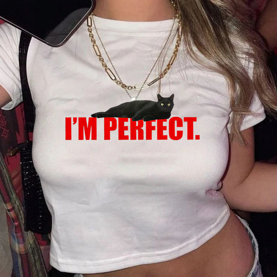 Damen figurbetontes Kurzarm-T-Shirt mit verspieltem Aufdruck EB