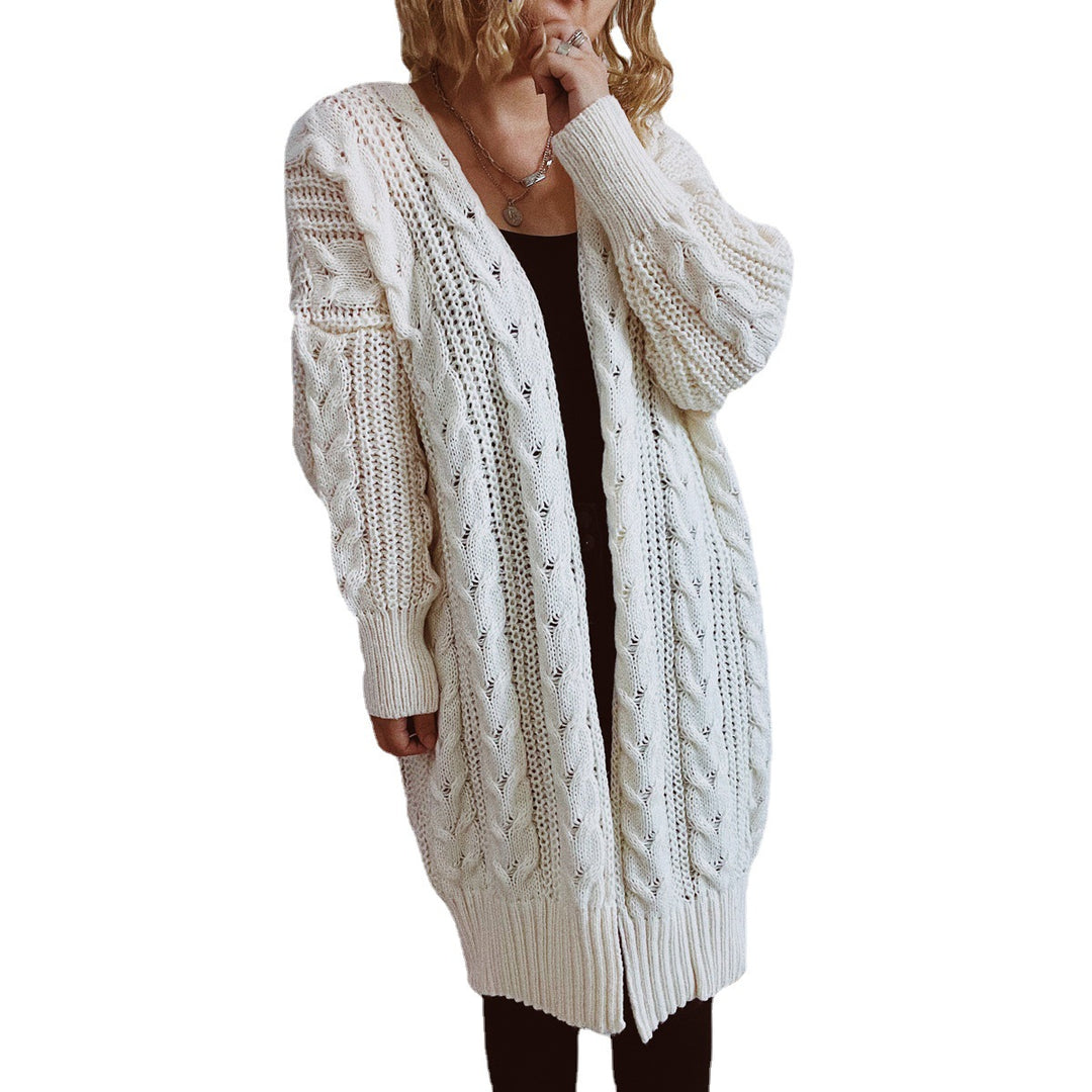 Damen Grobstrickjacke mit voluminösen Ärmeln und strukturiertem Design EB