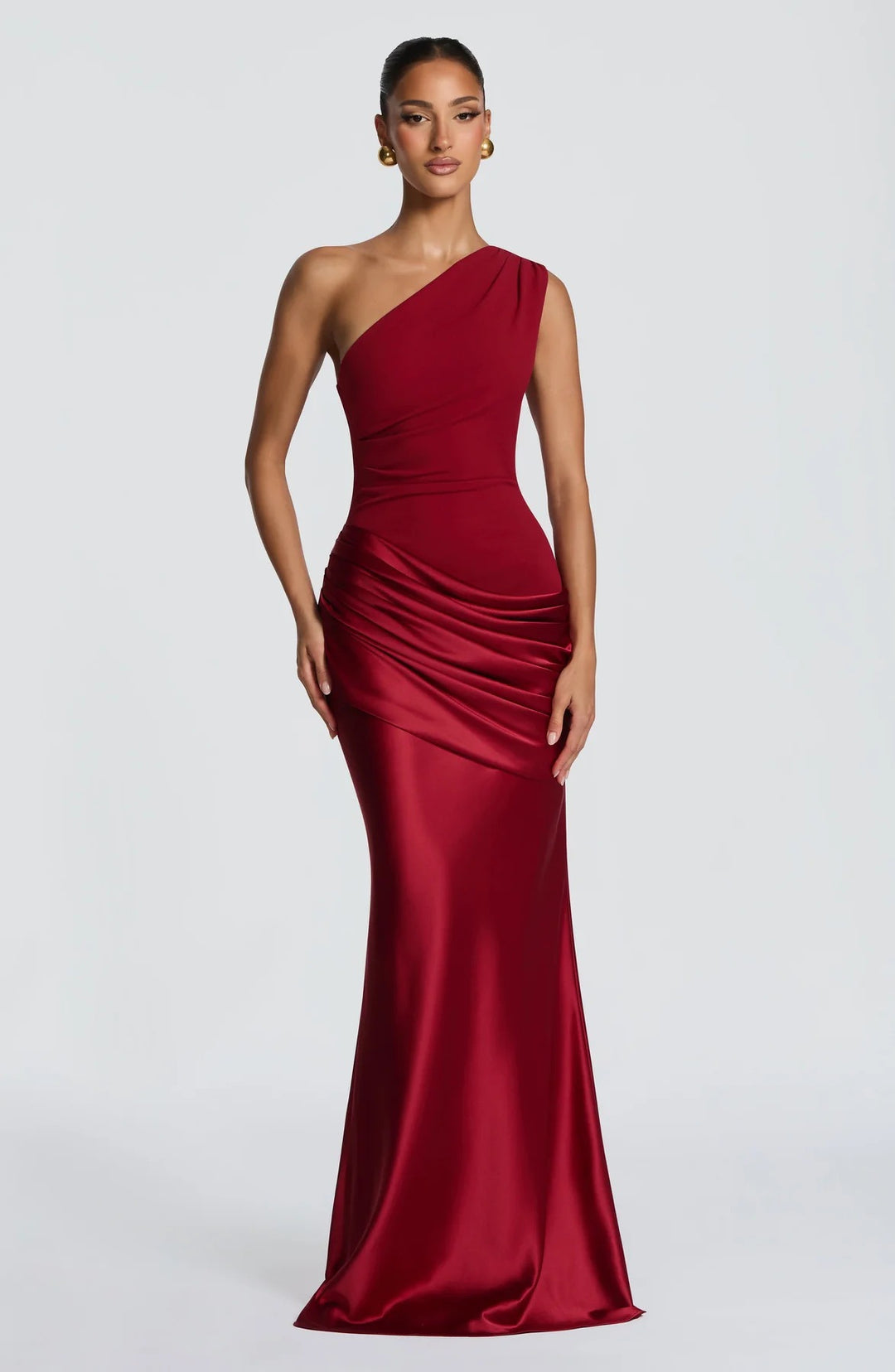 Damen elegantes asymmetrisches Satin-Abendkleid mit Drapé-Design EB