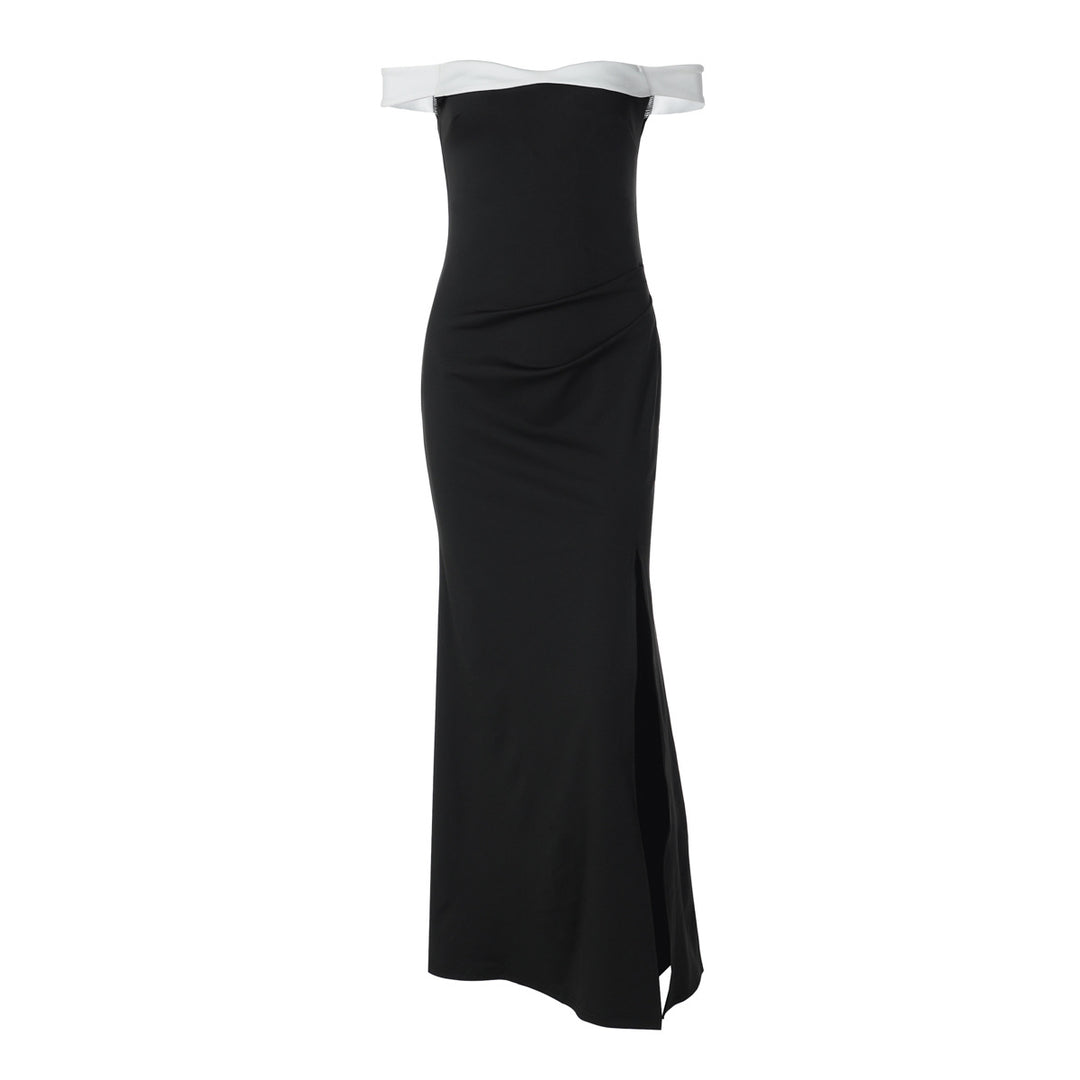 Damen Elegantes Maxikleid mit schulterfreiem Design und seitlichem Schlitz EB