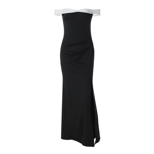 Damen Elegantes Maxikleid mit schulterfreiem Design und seitlichem Schlitz EB